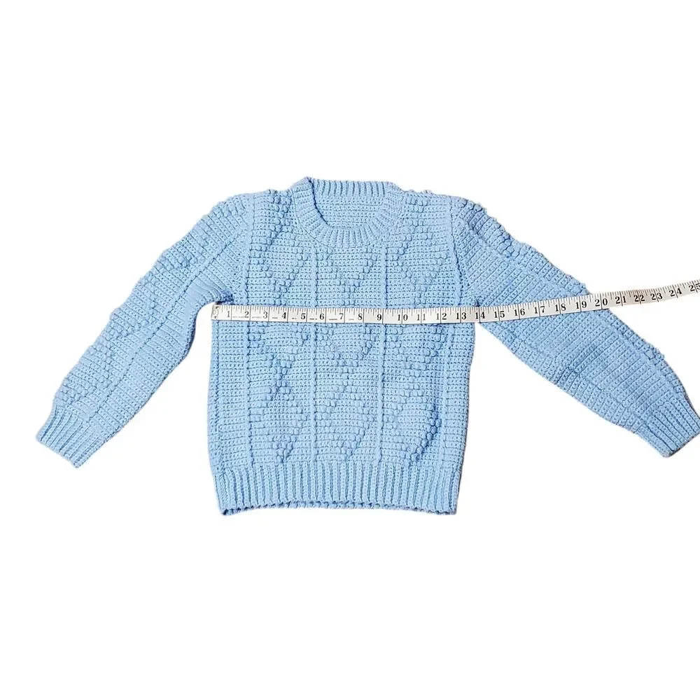 Vintage 1980s Hand Crocheted Girls Sweater Blue